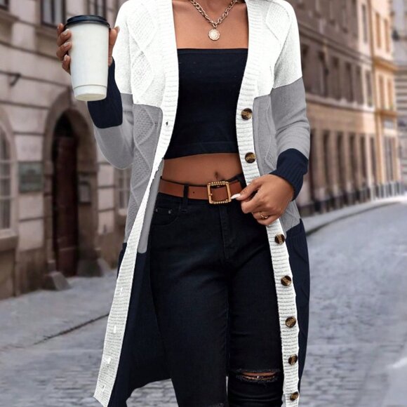 Multicolor Casual Women's Long Sleeve Color Block Cardigan - Picture 5 of 6